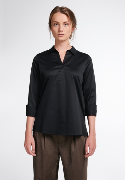ETERNA LANGARM BLUSE MODERN CLASSIC SATINGEWEBE SCHWARZ UNIFARBEN