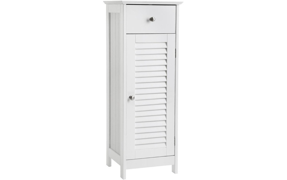 Vasagle - SONGMICS Badezimmerschrank Badschrank Nachttisch Regal Aufbewahrung für Badezimmer aus Holz mit Schublade Lamellentür weiß 32 x 87 x 30 cm (B x H x T) BBC43WT