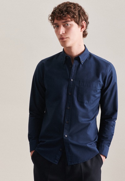 Casual Hemd Regular Fit Langarm Uni Herren Dunkelblau XL