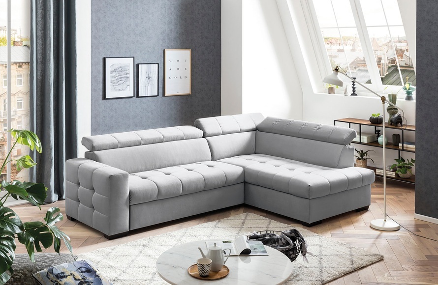 exxpo - sofa fashion Ecksofa, Steppung im Sitzbereich, Wahlweise mit Bettfunktion und Bettkasten, inklusive 3 verstellbaren Kopfstützen