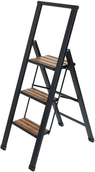 Wenko - Alu-Design Klapptrittleiter 3-stufig Schwarz, rutschfeste Haushaltsleiter, Sicherheits-Stehleiter