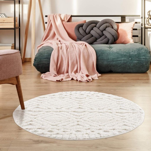 Carpet City Teppich »Focus«, rund, 20 mm Höhe, 3D-Optik im Skandi-Stil, Uni, Wohnzimmer
