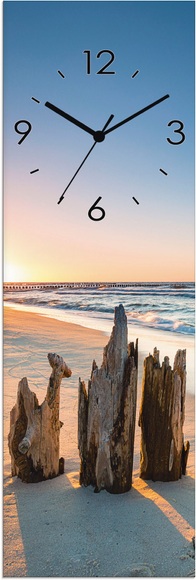 Artland Wanduhr »Glasuhr Sonnenuntergang Strand Wellenbrecher«