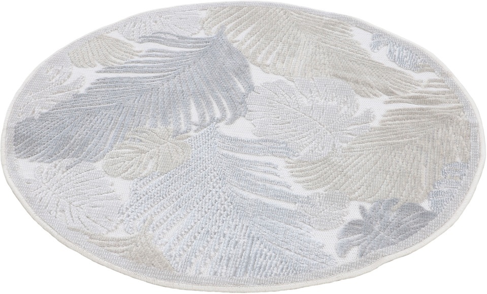 carpetfine Teppich »Deja 104«, rund, 4 mm Höhe, robustes Flachgewebe, Motiv- Floral Palmenblätter, Hoch-Tief Effekt, In- und Outdoor geeignet, Wetterfest und UV-beständig für Balkon, Terrasse, Garten, Aussenbereich,Wohnzimmer, Schlafzimmer