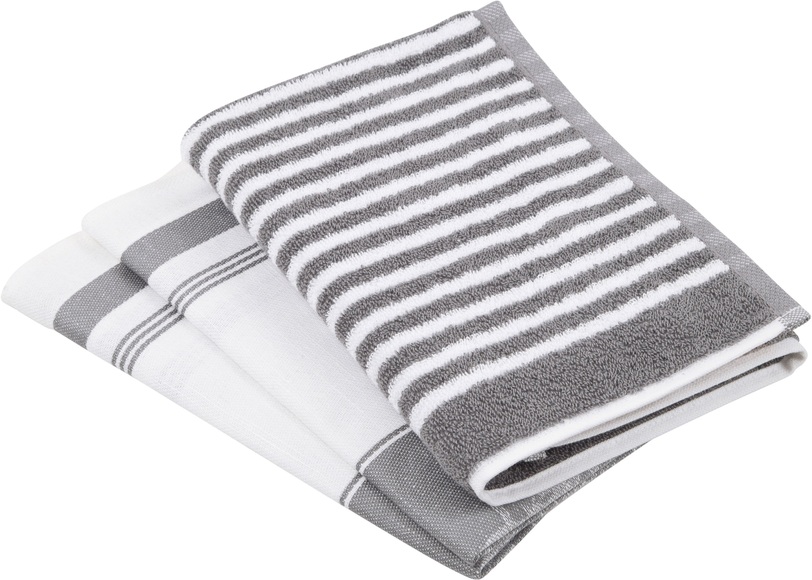 ROSS Geschirrtuch »Exclusiv«, (Set, 3 tlg.), 1x Küchen-Frottiertuch 50x50 cm Streifen und 2 Geschirrtücher 50x70 cm mit Gartenkräutern