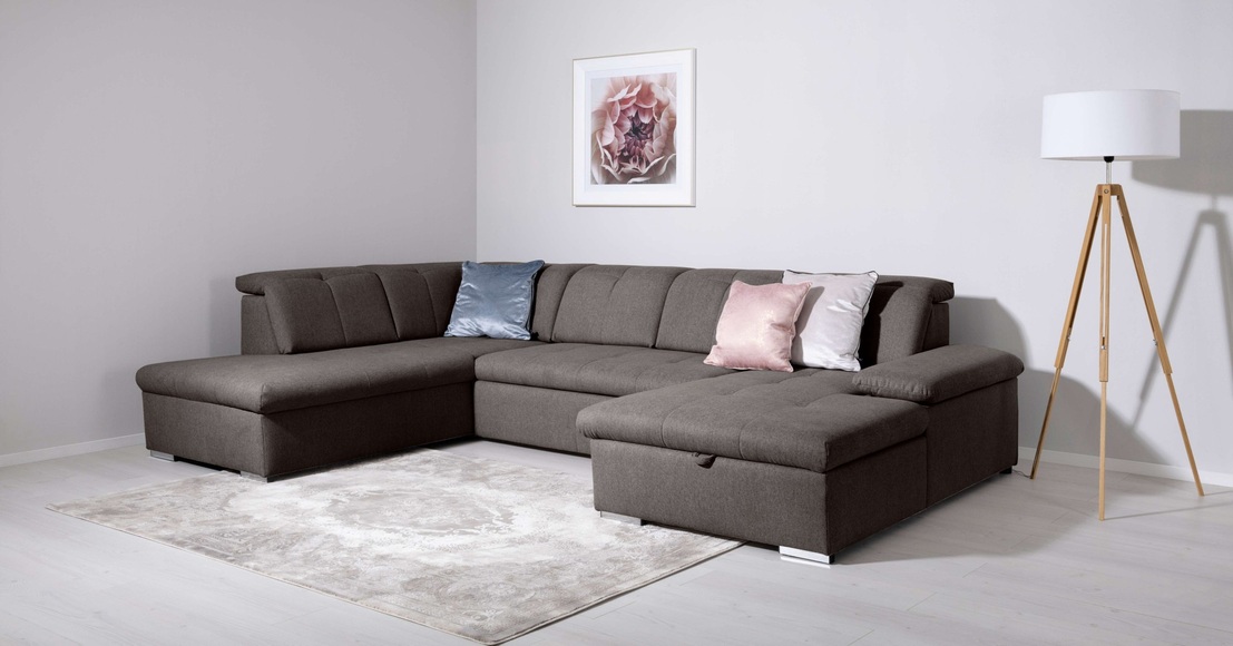 Home affaire Wohnlandschaft »KARDA B/T/H: 328/215/95 cm, Liegefläche 256/126 cm«, verstellbare Kopfstützen und Armlehne, U-form, Bettkasten, Federkern