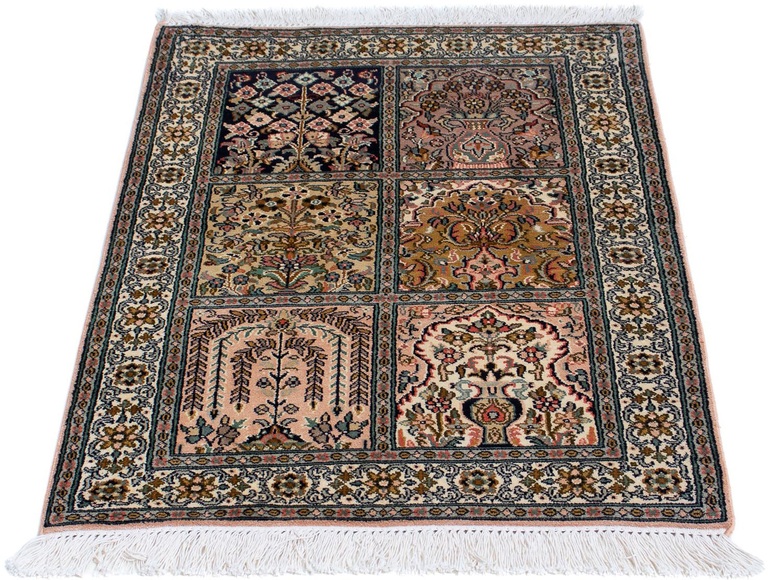 morgenland Seidenteppich »Seidenteppich - Kaschmir Seide - 95 x 64 cm - mehrfarbig«, rechteckig, 4 mm Höhe, Wohnzimmer, Handgeknüpft, Einzelstück mit Zertifikat