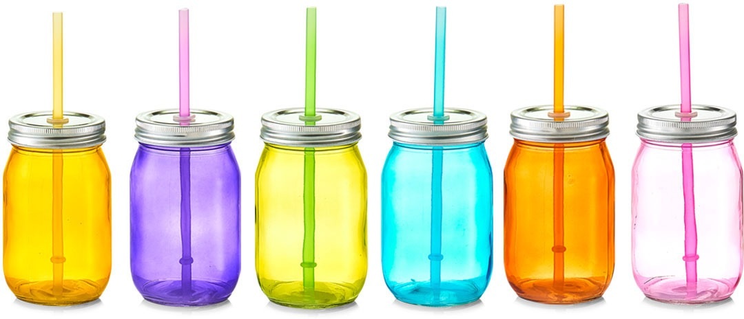 Zeller Present Gläser-Set »Color«, (Set, 6 tlg.), Mit Deckel und Strohhalm, 6-teilig