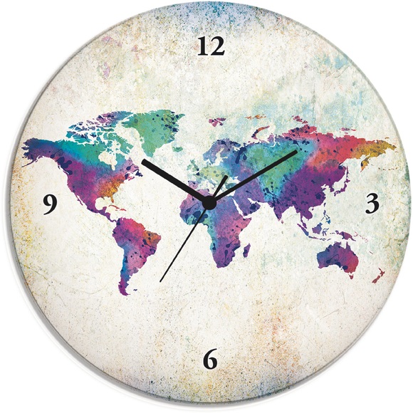 Artland Wanduhr »Glasuhr rund bunte Weltkarte«