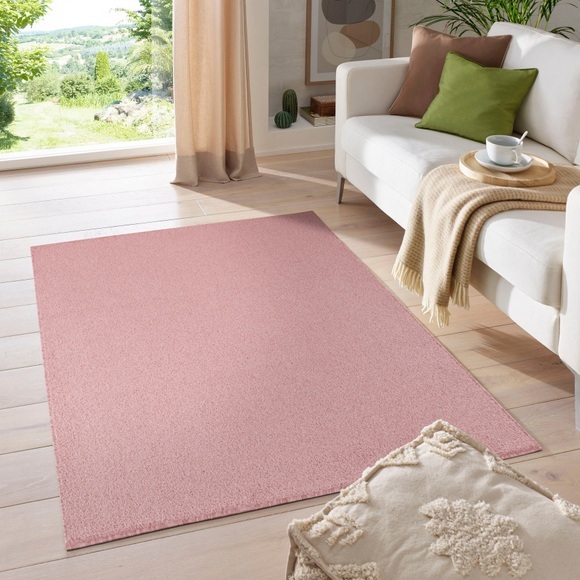 my home Teppich »Kurzflor-Frisee MALAGA 4700 uni«, rechteckig, Wohnzimmer, Schlafzimmer, flacher robuster Teppich einfarbig gekettelt