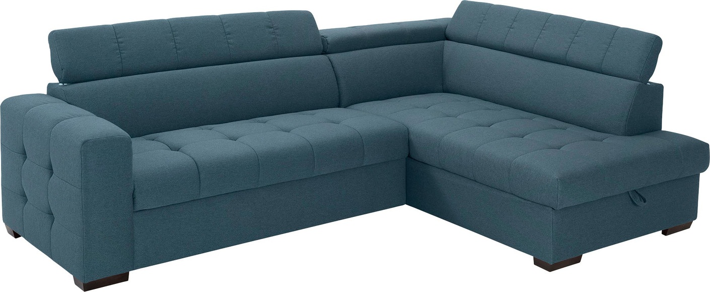 exxpo - sofa fashion Ecksofa, Steppung im Sitzbereich, Wahlweise mit Bettfunktion und Bettkasten, inklusive 3 verstellbaren Kopfstützen