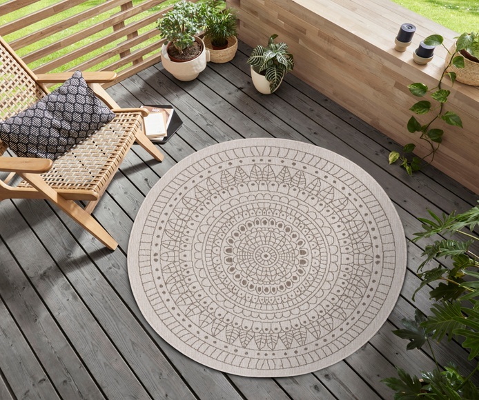 NORTHRUGS Teppich »Porto«, rund, 5 mm Höhe, In-und Outdoor geeignet, Wohnzimmer, Balkon, Terrasse, Garten, Robust, Pflegeleicht, Flachgewebe, Wendbar