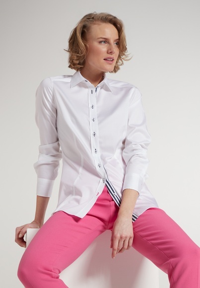 ETERNA LANGARM BLUSE MODERN CLASSIC SLIM FIT SATINBINDUNG WEISS