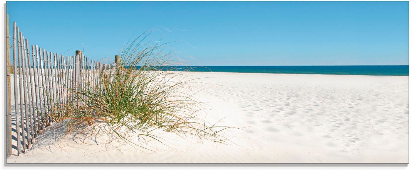 Artland Glasbild »Schöne Sanddüne mit Gräsern und Zaun«