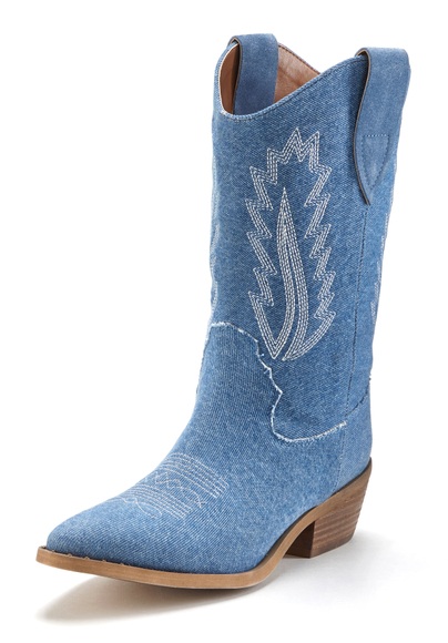 LASCANA Cowboy Boots, Cowboy Stiefelette, Western Stiefelette, Ankleboots im Denim-Look
