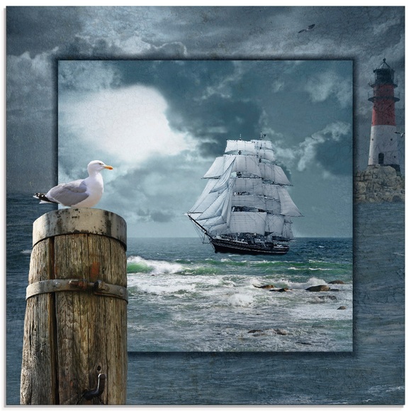 Artland Glasbild »Maritime Collage mit Segelschiff«