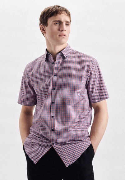 seidensticker Businesshemd »Regular«, Regular Kurzarm Button-Down-Kragen Karo
