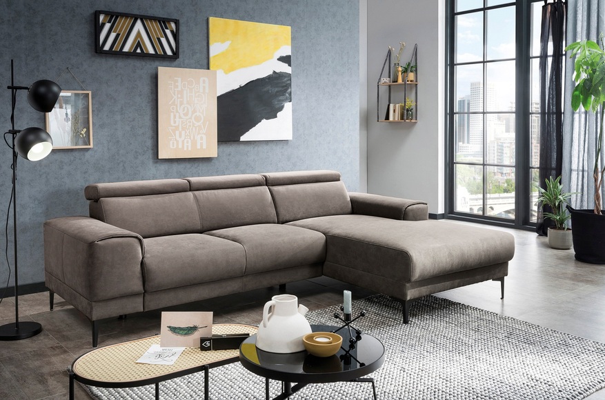 exxpo - sofa fashion Ecksofa, mit 3 Kopfstützen, wahlweise elektrischer Sitztiefenverstellung, frei im Raum stellbar