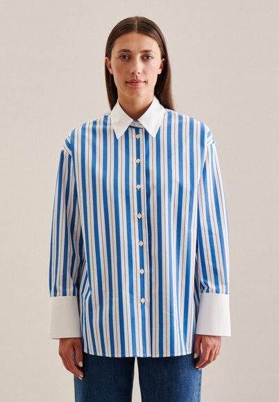 Longbluse Streifen Langarm Kragen Damen Blau 44