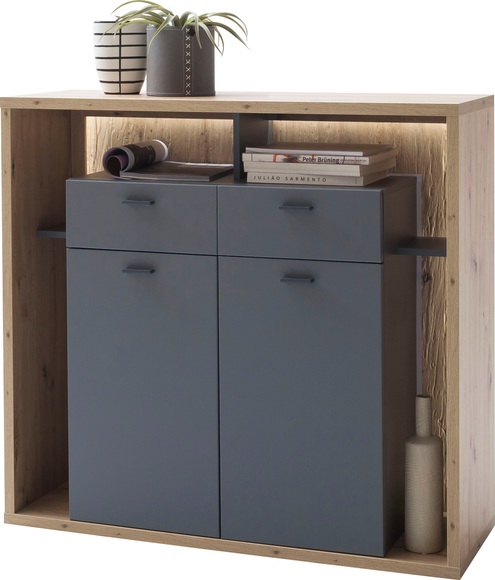 MCA furniture Highboard »Lizzano«, moderner Landhausstil, Wohnzimmerschrank mit 3-D Rückwand, wahlweise mit Beleuchtung