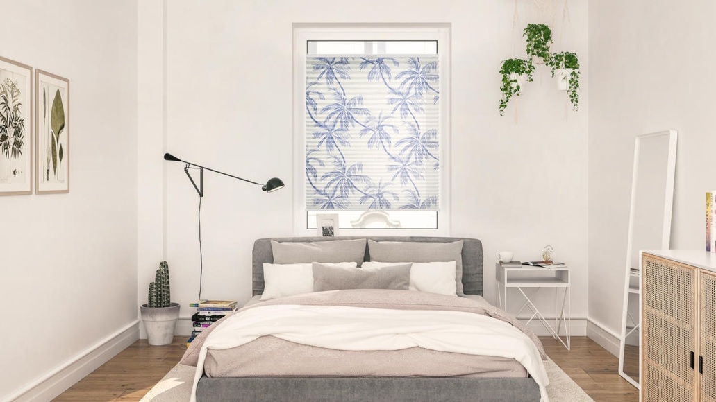 LICHTBLICK Plissee »Plissee Klemmfix, ohne Bohren, blickdicht, Blueprint Palms - Blau«