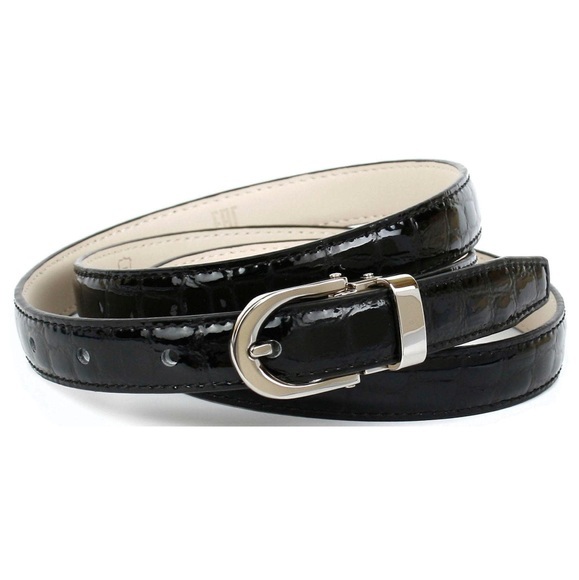 Anthoni Crown 2, 0 cm schmaler Lackledergürtel mit Kroko-Muster