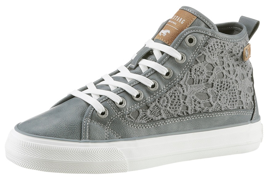 High-Sneaker mit floralem Spitzenbesatz Mustang Rauchblau