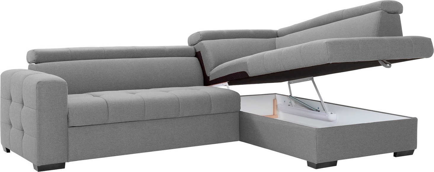 exxpo - sofa fashion Ecksofa, Steppung im Sitzbereich, Wahlweise mit Bettfunktion und Bettkasten, inklusive 3 verstellbaren Kopfstützen