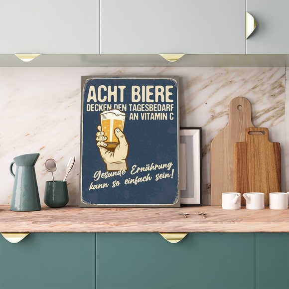 queence Metallbild »Acht Biere Spruch Stahlschild Blechschild«, (1 St.), 20x30x0,2cm - mit 4 Lochbohrung