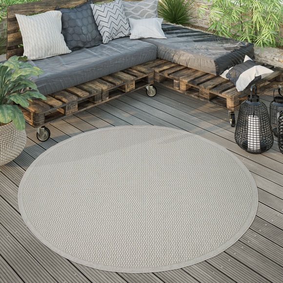 Paco Home Teppich »Timber 125«, rund, 4 mm Höhe, Flachgewebe, Sisal Optik, In- und Outdoor geeignet, Wohnzimmer