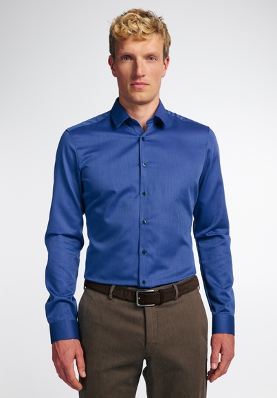 ETERNA LANGARM HEMD SUPER SLIM KETTLANCÉ BLAU STRUKTURIERT