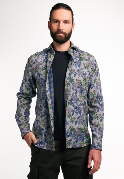 ETERNA LANGARM HEMD REGULAR FIT UPCYCLING SHIRT FLANELL BLAU/GRÜN
