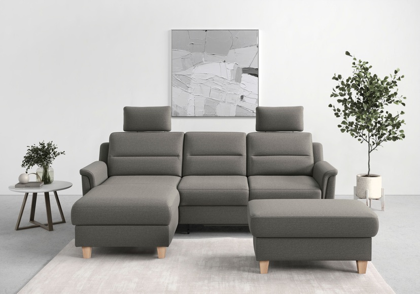 sit&more Ecksofa »Farö«, inklusive Federkern, mit naturfarbenen Füssen, wahlweise mit Bettfunktion und Bettkasten