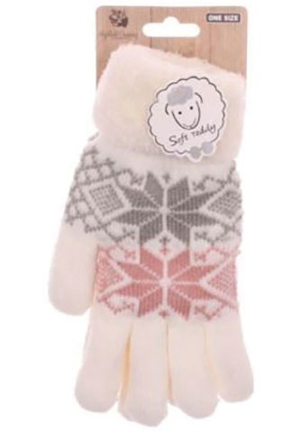 Highlight Company Strickhandschuhe, Fellimitat, Schneeflocken-Motiv