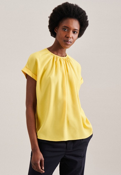 Shirtbluse Uni Ohne Arm Rundhals Damen Gelb Bunt 40