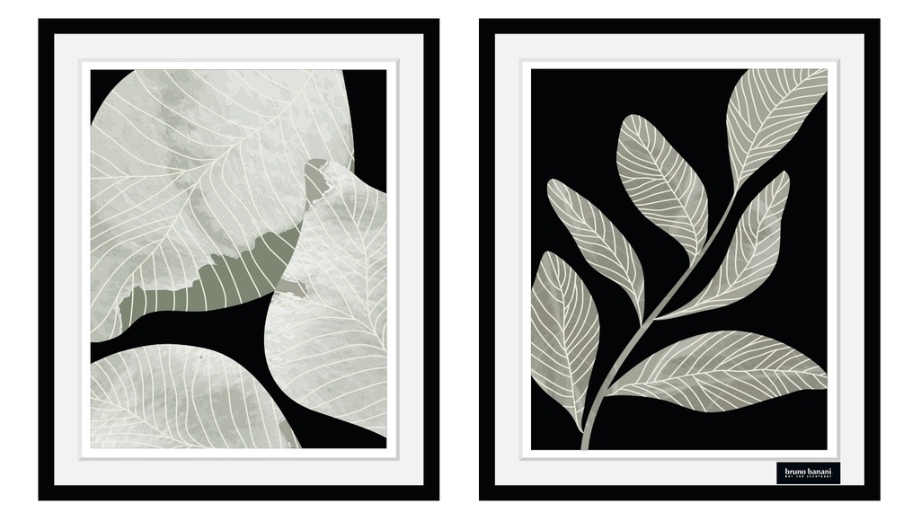 Bruno Banani Bild mit Rahmen »Eukalyptus - Gerahmter Digitaldruck - Wandbild«, (2er-Set), 2x 30x40 cm - Holzrahmen - Dekoration - Weisser Rahmen