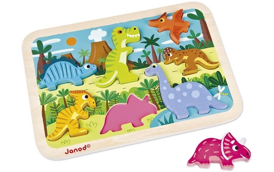 Janod Holzpuzzle STARK DINOSAURIER 7-teilig in bunt