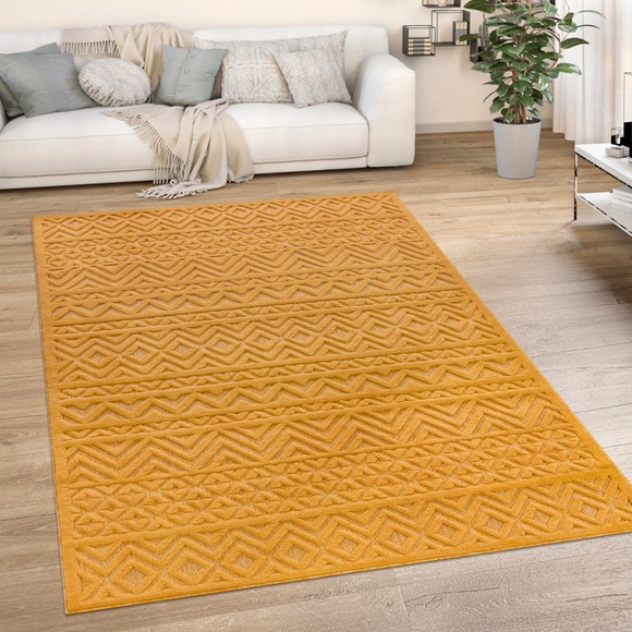 Paco Home Teppich »Livorno 673«, rechteckig, Uni-Farben, Scandi, Rauten Muster, Hoch-Tief Effekt, Outdoor geeignet