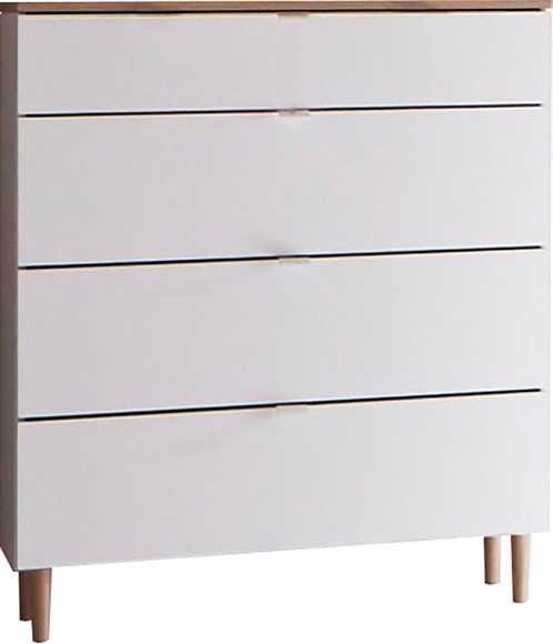 MID.YOU Kommode 81/102/41 cm , Skagen , Weiss, Eichefarben , Metall , Buche , vollmassiv , 6 Schubladen , 81x102x41 cm , Dekorfolie,Echtholz, Nachbildung , 001787084203