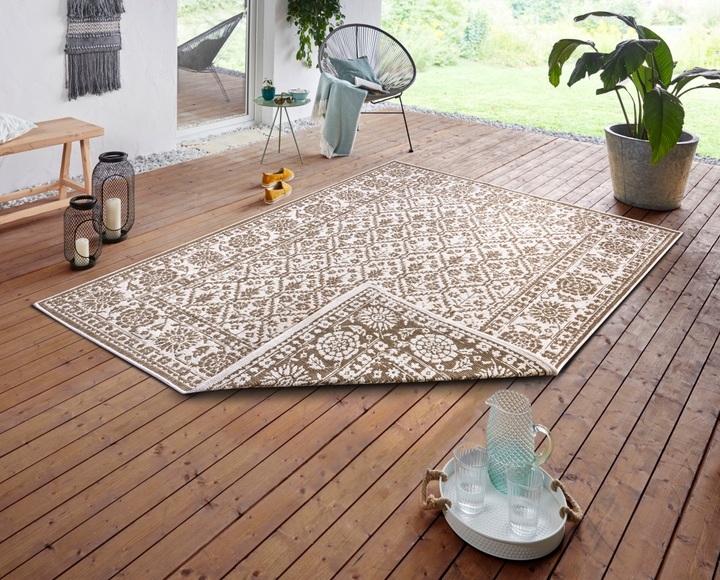NORTHRUGS Teppich »Curacao«, rechteckig, 5 mm Höhe, In-und Outdoor geeignet, Wohnzimmer, Balkon, Terrasse, Garten, Robust, Pflegeleicht, Flachgewebe, Wendbar