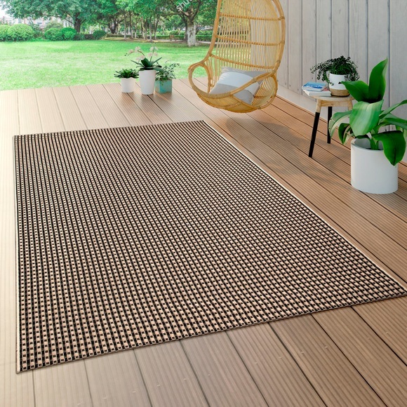 Paco Home Teppich »Waregem 622«, rechteckig, 4 mm Höhe, Flachgewebe, Uni Farben, kariert, In- und Outdoor geeignet, Wohnzimmer