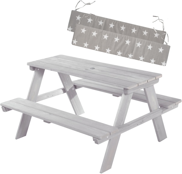 roba® Kindersitzgruppe »Picknick for 4 Outdoor +, Grau«, (Set), mit abgerundeten Ecken; inklusive Sitzauflagen »Little Stars«