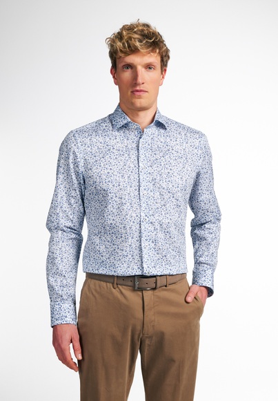 ETERNA LANGARM HEMD SLIM FIT TWILL HELLBLAU/WEISS BEDRUCKT