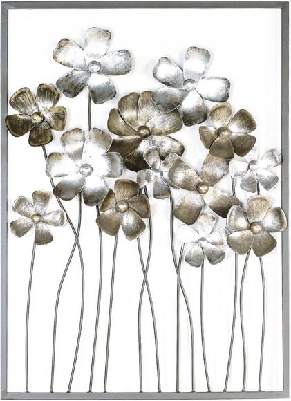 GILDE Wanddekoobjekt »Wandrelief Fleurs, braun/champagnerfarben«, Wanddeko, aus Metall, Blumen, Wohnzimmer