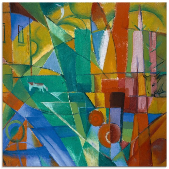 Artland Glasbild »Landschaft mit Haus Hund und Rind. 1914.«