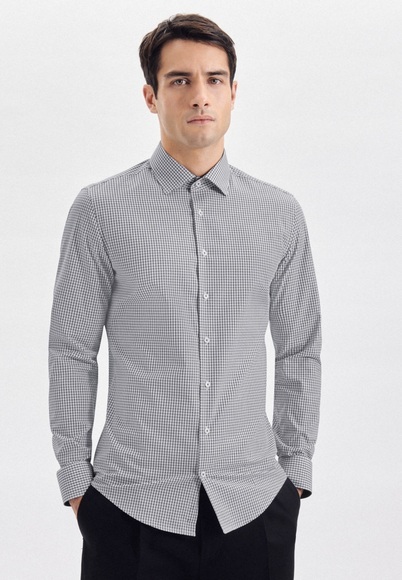 Business Hemd X-slim Fit Langarm Karo Herren Schwarz 42