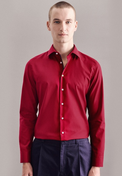 Business Hemd Shaped Fit Langarm Uni Herren Rot Bunt 39