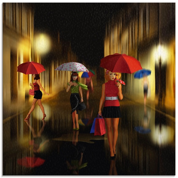 Artland Glasbild »Frauen beim Einkaufen im Regen«