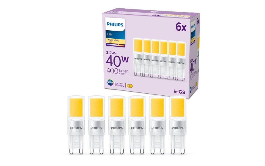 Philips LED-Lampe G9 3,2W 400lm 2.700K klar 6er