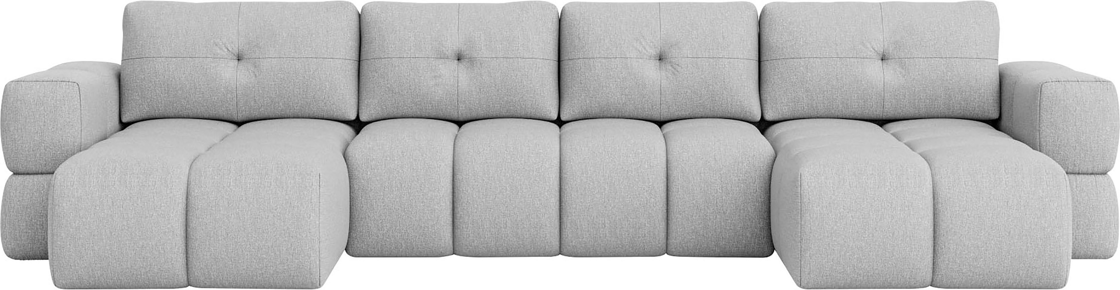 andas Wohnlandschaft »EJSTRUP lose Rückenkissen, XXL: B/T/H: 408/186/92 cm, auch in Bouclé«, verwandelbar zum Schlafsofa, Bettfunktion, aufwändige Steppung U-Form